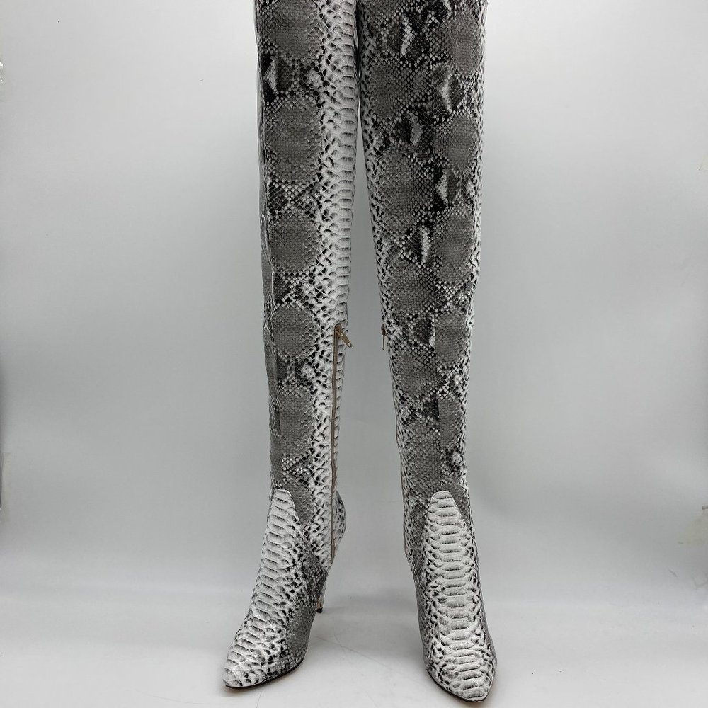 Sliver Python Pointy Toe Stilettos Long Boots Heel - image 1